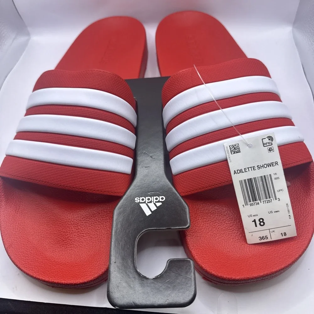 Adidas Adilette Shower Shoes Slides Men's Size 18 Red‎ & White - GZ5923